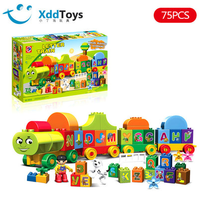 Compatible with a certain high-intelligence building block children's digital train 75 particles 2-3-6 years old baby assembly assembly A