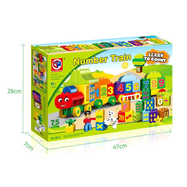 Compatible with a certain high-intelligence building block children's digital train 75 particles 2-3-6 years old baby assembly assembly A