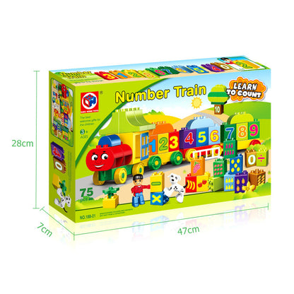 Compatible with a certain high-intelligence building block children's digital train 75 particles 2-3-6 years old baby assembly assembly A