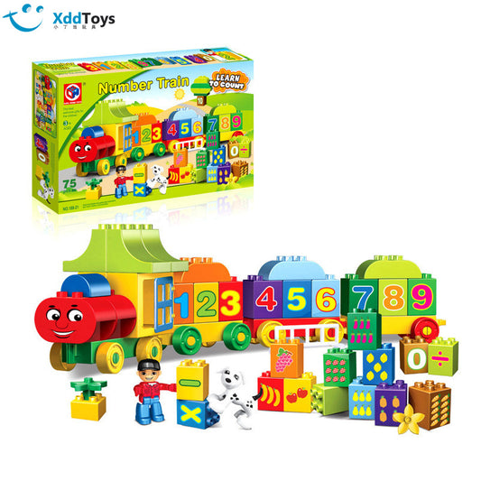 Compatible with a certain high-intelligence building block children's digital train 75 particles 2-3-6 years old baby assembly assembly A