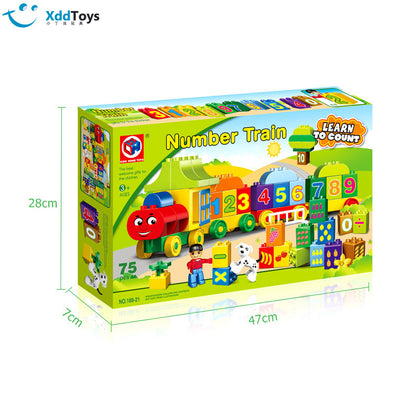 Compatible with a certain high-intelligence building block children's digital train 75 particles 2-3-6 years old baby assembly assembly A