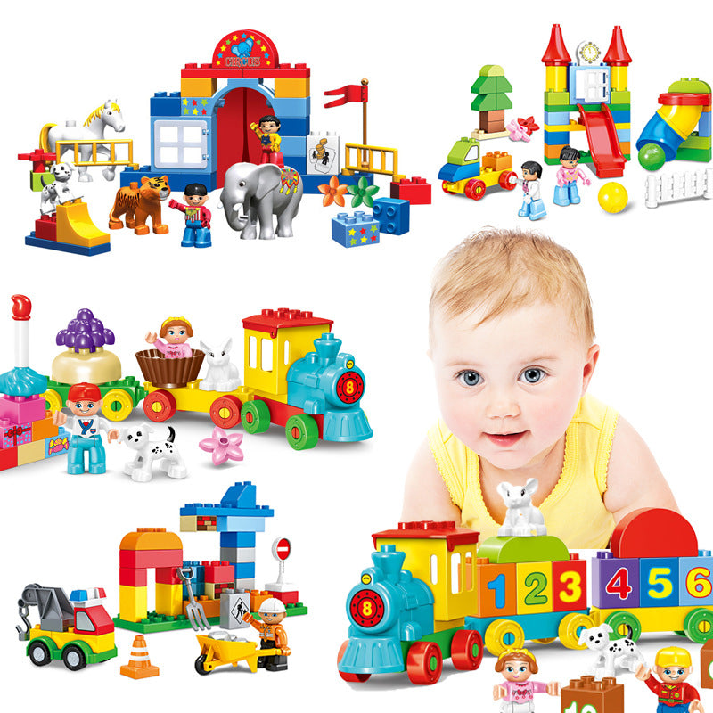 Compatible with a certain high-intelligence building block children's digital train 75 particles 2-3-6 years old baby assembly assembly A