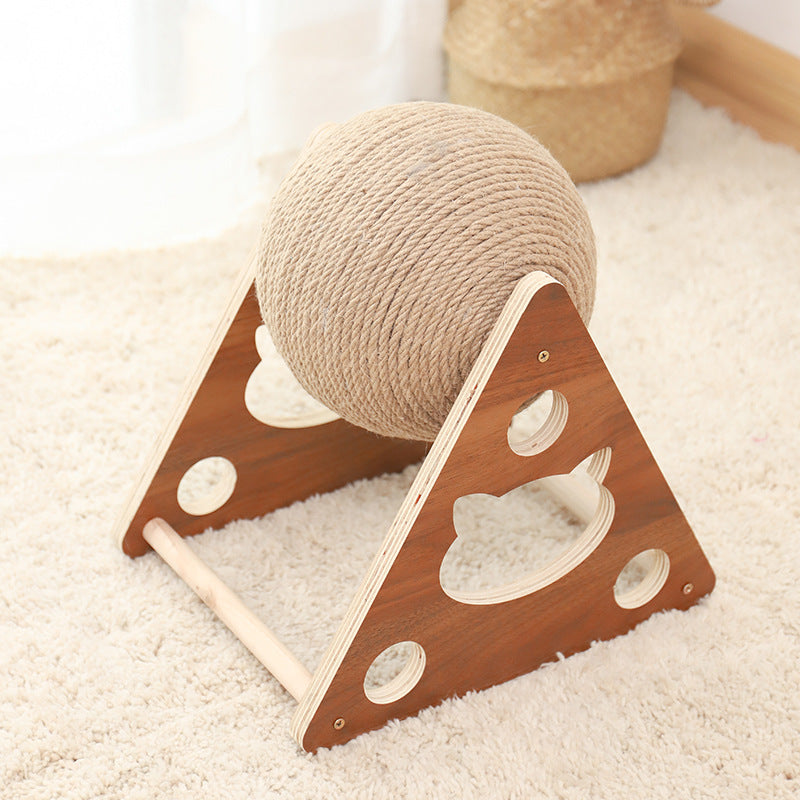 Cat scratching board cat toy wooden cat scratching ball grinding claw hand wrapped sisal rope cat climbing frame durable cat scratching column pet supplies