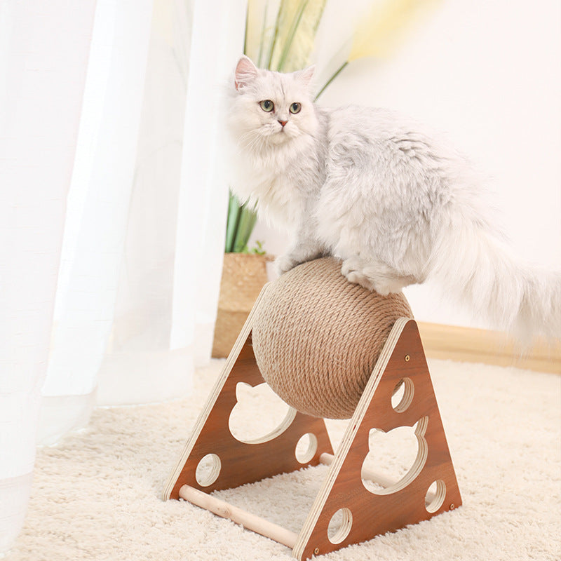 Cat scratching board cat toy wooden cat scratching ball grinding claw hand wrapped sisal rope cat climbing frame durable cat scratching column pet supplies