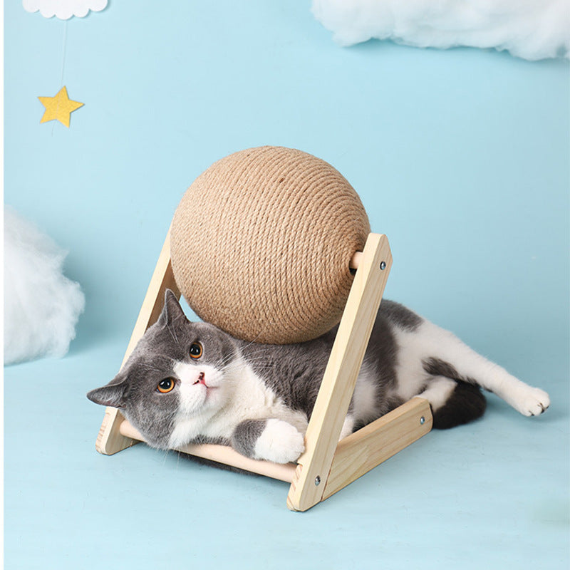 Cat scratching board cat toy wooden cat scratching ball grinding claw hand wrapped sisal rope cat climbing frame durable cat scratching column pet supplies