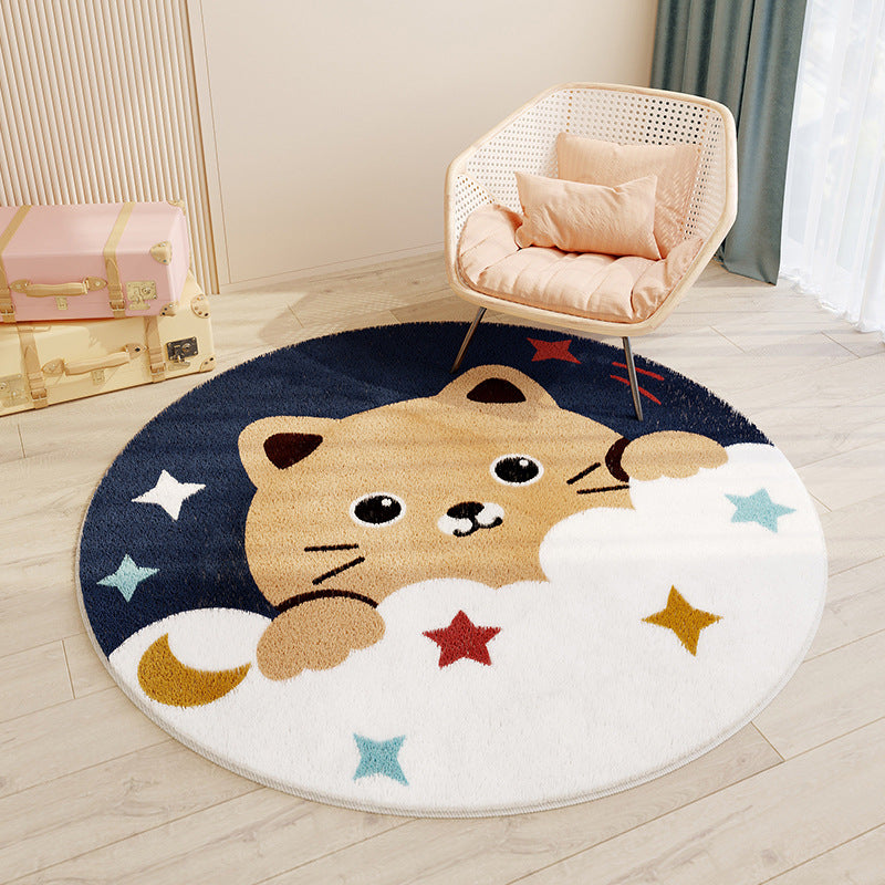 Imitation cashmere round floor mat bedroom cute round carpet water-absorbent non-slip living room coffee table carpet floor mat bedside mat