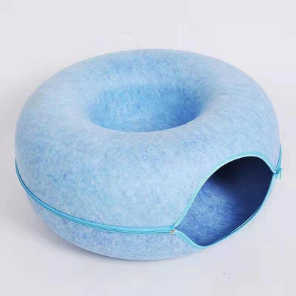 Felt cat nest, breathable four-season cat house decoration, removable and washable zipper closed toy cat tunnel donut cat nest