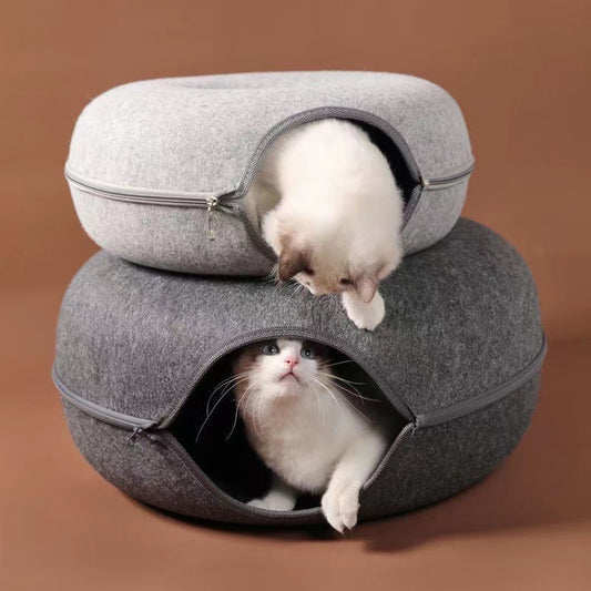 Felt cat nest, breathable four-season cat house decoration, removable and washable zipper closed toy cat tunnel donut cat nest