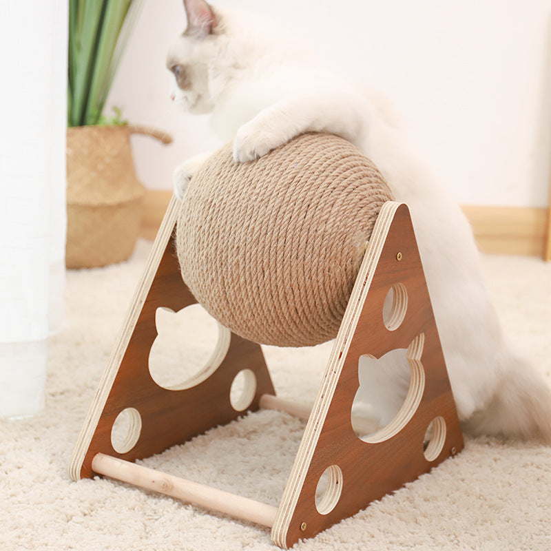 Cat scratching board cat toy wooden cat scratching ball grinding claw hand wrapped sisal rope cat climbing frame durable cat scratching column pet supplies