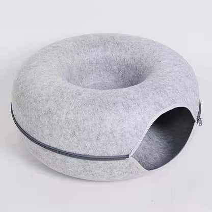 Felt cat nest, breathable four-season cat house decoration, removable and washable zipper closed toy cat tunnel donut cat nest