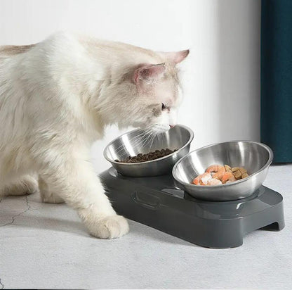 Adjustable Stainless Steel Cat Bowl Tilting Cat Food Bowl Oblique Drool Bowl Single Bowl Double Bowl Cat Supplies Pet Double Bowl