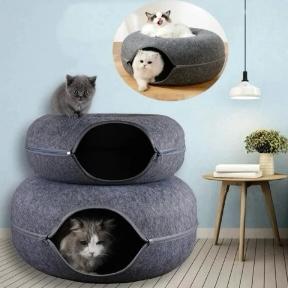 Felt cat nest, breathable four-season cat house decoration, removable and washable zipper closed toy cat tunnel donut cat nest