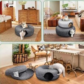 Felt cat nest, breathable four-season cat house decoration, removable and washable zipper closed toy cat tunnel donut cat nest